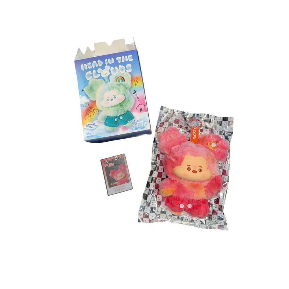 Pop Mart Head in the Clouds Mickey Vinyl Plush Pendant Sweet Glow Pink Keychain